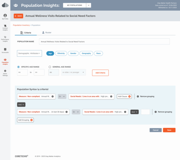 CoreTechs Population Insights Cohort Builder